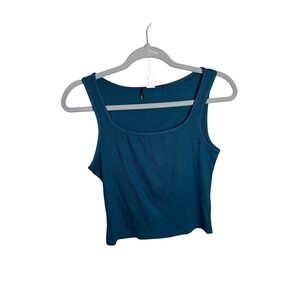 Ribbed Tank Top Sleeveless‎ Square Neck Casual Basic Teal